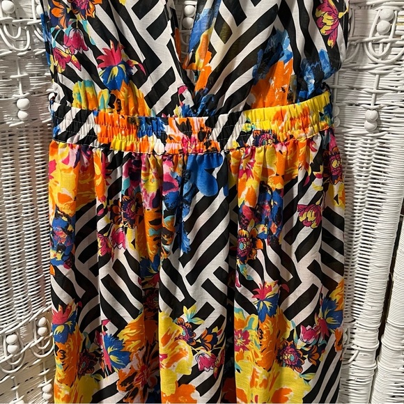 America & Beyond Sleeveless Sheer Maxi Dress Sz XL Tropical Beach CoverUp Flowy - Picture 3 of 16